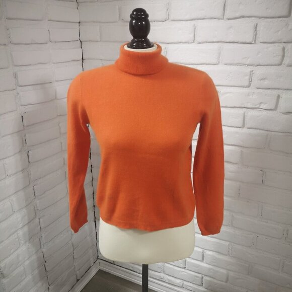 Lauren Ralph Lauren Petite Ladies Size PL Orange 100% Cashmere Turtleneck - Picture 1 of 9
